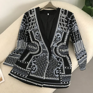 Elegant Pearl Embellished Blazer Dress - Chic Evening Statements - Chiccharm Boutique