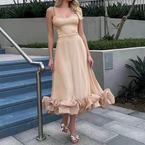 Elegant Ruched Hem Dress Midi - Chiccharm Boutique