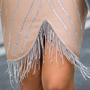 Elegant Strapless Beaded Dress With Fringe - Chiccharm Boutique
