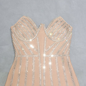 Elegant Strapless Beaded Dress With Fringe - Chiccharm Boutique