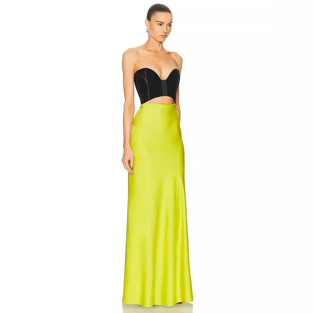 Elegant with Strapless Satin Cutout Tube Dress - Chiccharm Boutique