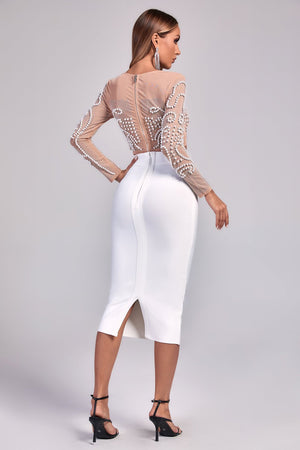 Embellished Sheer Crop Top and Sleek Pencil Skirt Set - Chiccharm