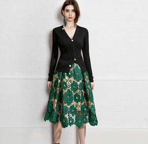 Emerald Floral Lace Midi Skirt - Chiccharm Boutique