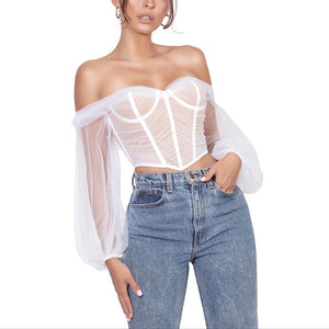Ethereal Herringbone Sheer Corset Top - Chiccharm Boutique