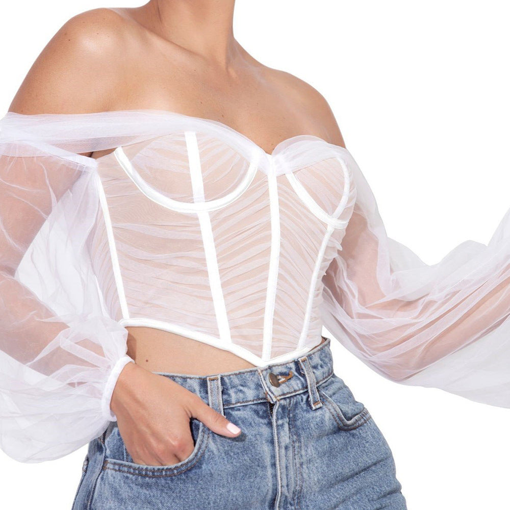 Ethereal Herringbone Sheer Corset Top - Chiccharm
