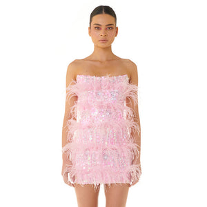 Feather Mini Dress - Sequin Glam Mini Dress - Chiccharm