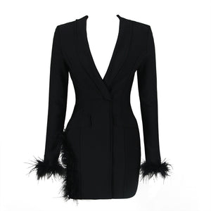 Feather Trim Blazer Dress From New Collection - Chic Charm
