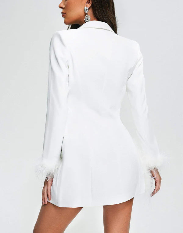 Feather Trim Blazer Dress From New Collection - Chiccharm Boutique