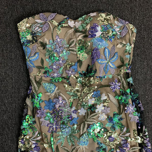 Floral Embellished Mesh Gown For Evenings - Chiccharm Boutique