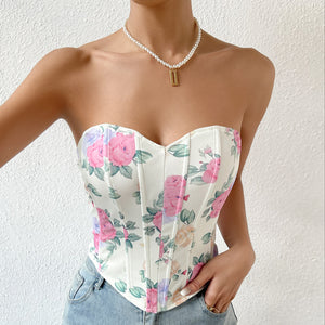 Floral Sweetheart Neck Corset Top - Chiccharm Boutique