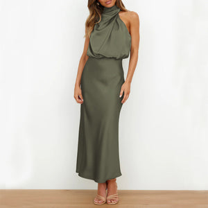 Halter Satin Terracotta Dress Maxi