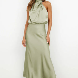 Halter Satin Terracotta Dress Maxi