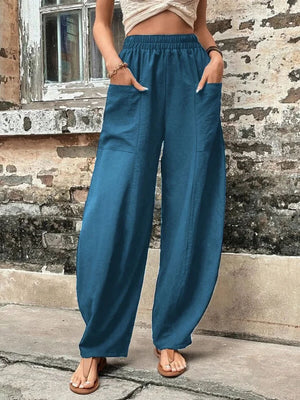 High Waisted Casual Loose Pants With Pockets - Chiccharm