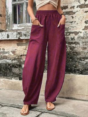 High Waisted Casual Loose Pants With Pockets - Chiccharm
