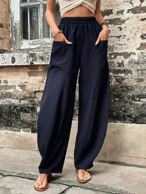 High Waisted Casual Loose Pants With Pockets - Chiccharm