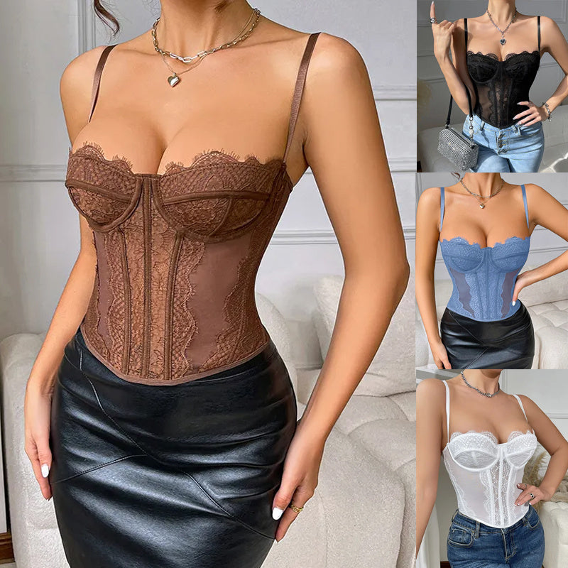 Lace Boned Corset Bustier Top - Chiccharm