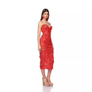 Lace Red Banquet Dress-Chiccharm boutique