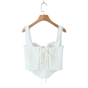 Lace-Trim Corset Style Top - Chiccharm Boutique