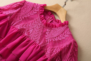 Layered Lace and Ruffle Dress Midi - Chiccharm