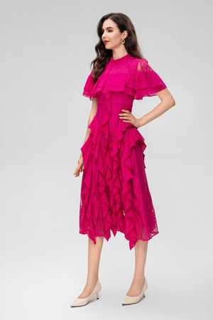 Layered Lace and Ruffle Dress Midi - Chiccharm