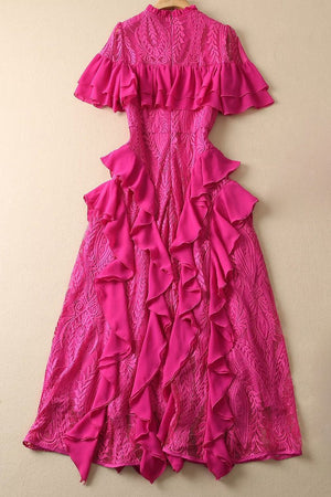 Layered Lace and Ruffle Dress Midi - Chiccharm