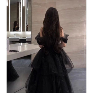 Black off the shoulder tulle dress - Chiccharm