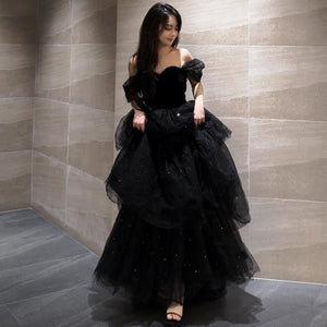 Black off the shoulder tulle dress - Chiccharm