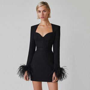 Luxe Black Feather Mini Dress - Chic Charm