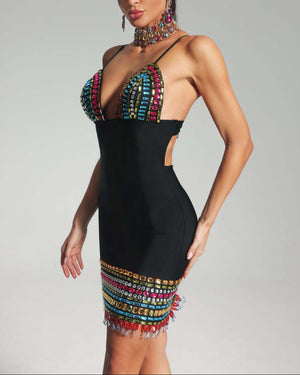 Luxe Multicolor Crystal Embellished Mini Dress - Chic Charm