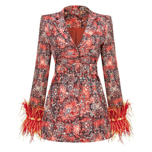 Majesty Feathered Floral Blazer Dress - Chic Charm