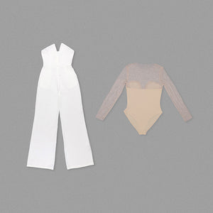 Mesh Top White Jumpsuit - Chiccharm Boutique