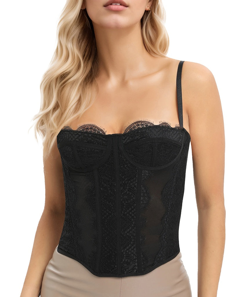 Noir Seduction Lace Bustier Corset Top - Chiccharm