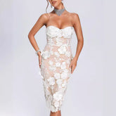 Strapless Floral Lace Mini Dress - Chiccharm Boutique