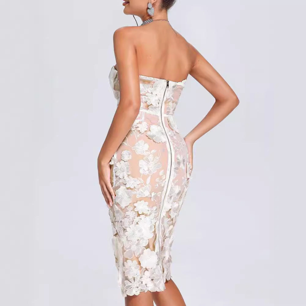 Strapless Floral Lace Mini Dress - Chiccharm Boutique