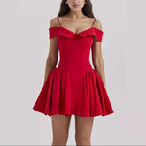 Red Off-Shoulder Fit-and-Flare Mini Dress - Chic Charm
