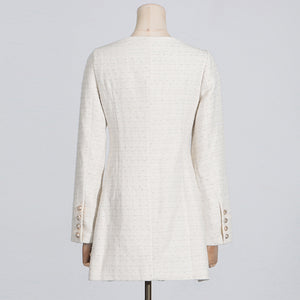 Off-shoulder White Double Breasted Blazer Dress- Chiccharm - Chiccharm