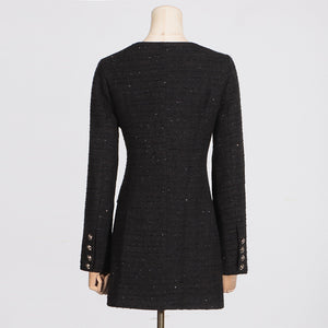 Off-shoulder Black Double Breasted Blazer Dress- Chiccharm - Chiccharm