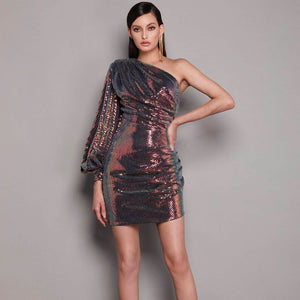 One-Shoulder Iridescent Mini Dress - Chic Charm