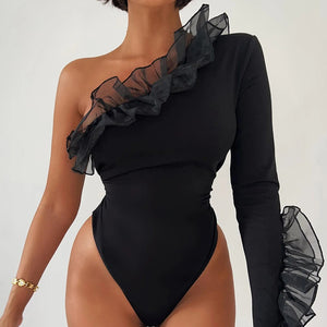 One-Shoulder Ruffle Bodysuit - Chiccharm Boutique