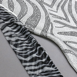 One-Shoulder Zebra Dress Embellished Mesh Gown - Chic Charm