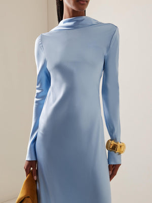 Open Back Sky Blue Satin Dress Maxi