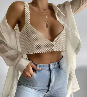 Pearl Beaded Crop Top - Chiccharm Boutique