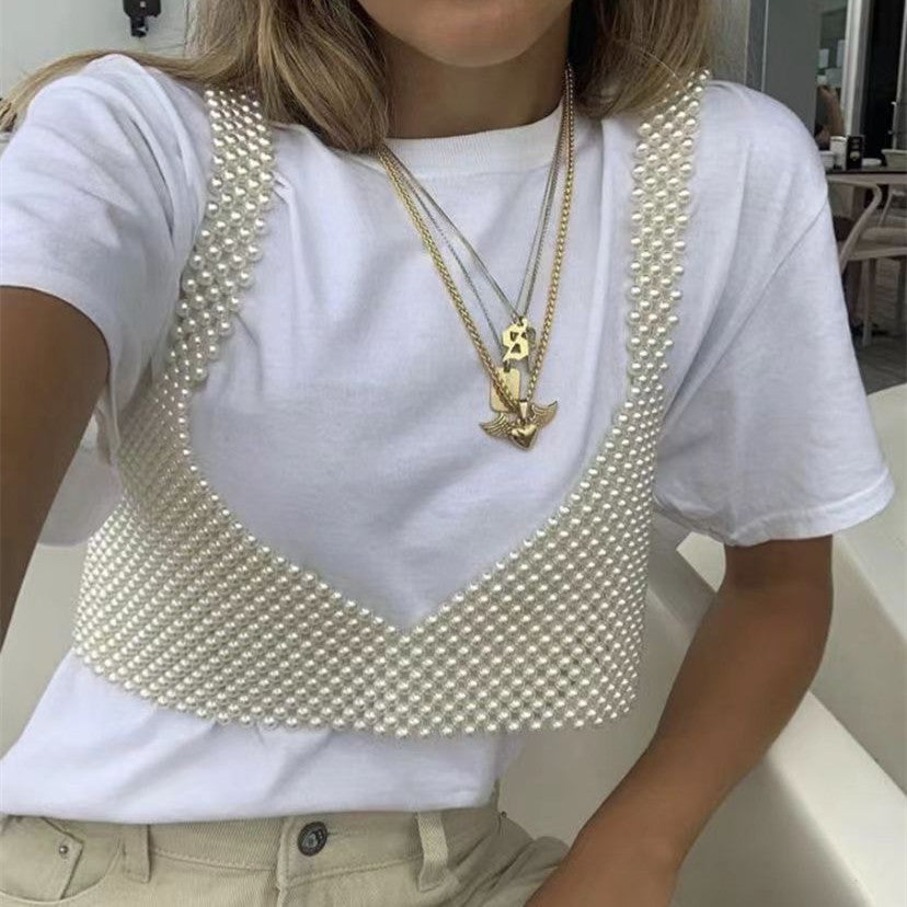 Pearl Beaded Crop Top - Chiccharm Boutique