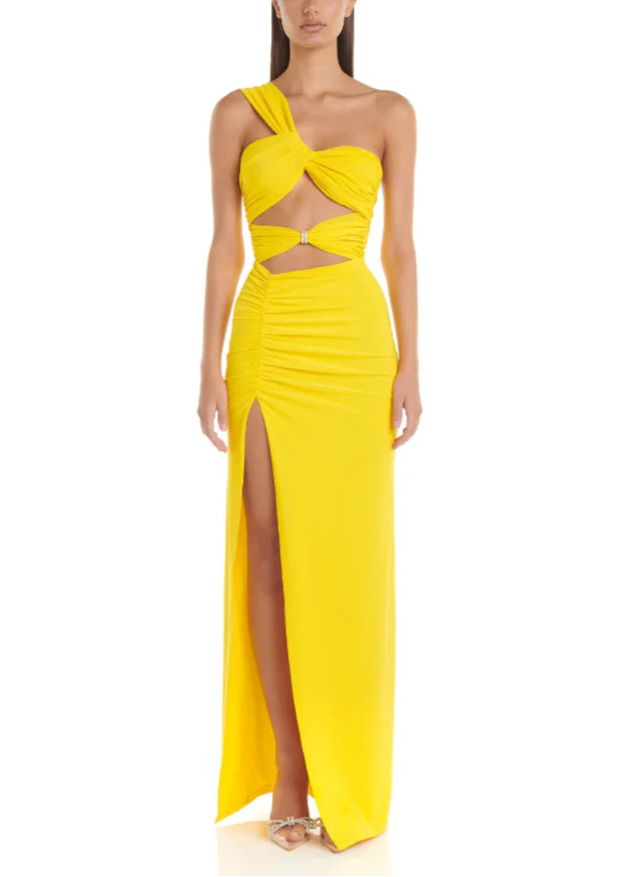 Yellow Twist Front Cutout Dress
