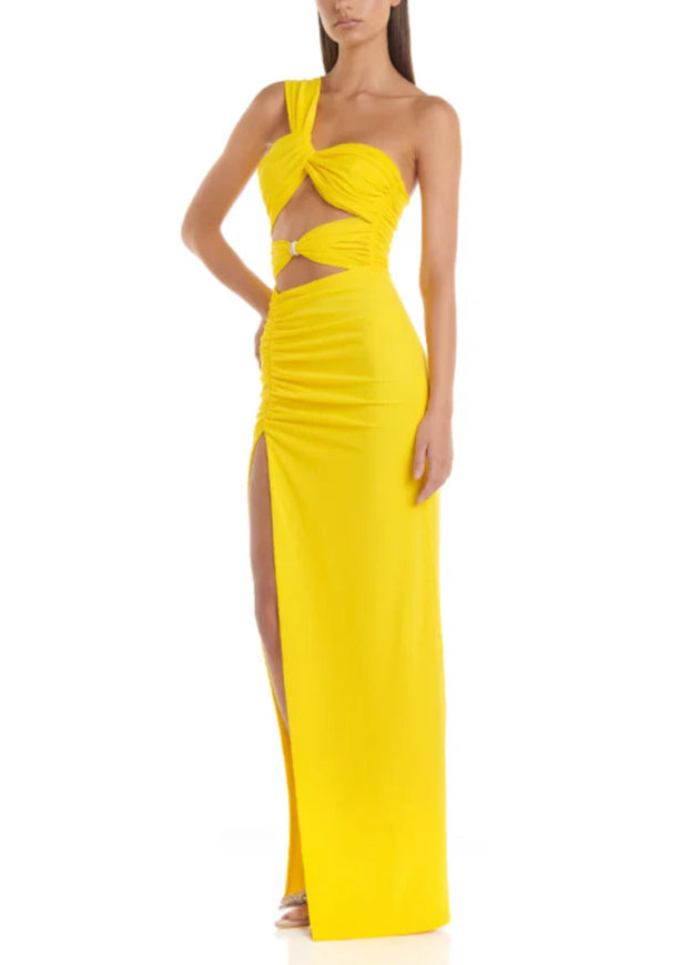 Yellow Twist Front Cutout Dress