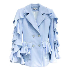 Statement Ruffle-Sleeve Double Breasted Blazer Dress - Chiccharm