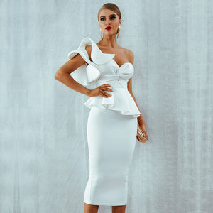 Ruffled Peplum Elegance Midi Dress-chiccharm boutique