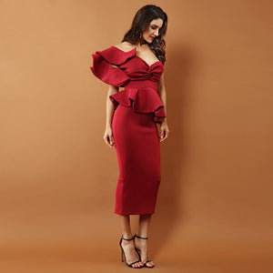 Ruffled Peplum Elegance Midi Dress-chiccharm boutique