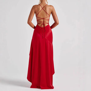 Ruffled Slit Maxi Skirt Dress For Evening