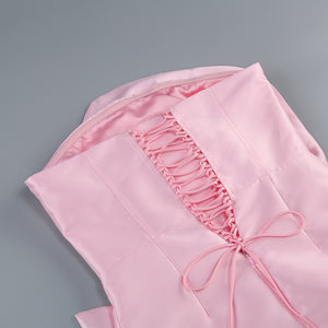 Pink Satin Rosette Mini Dress - Chic charm